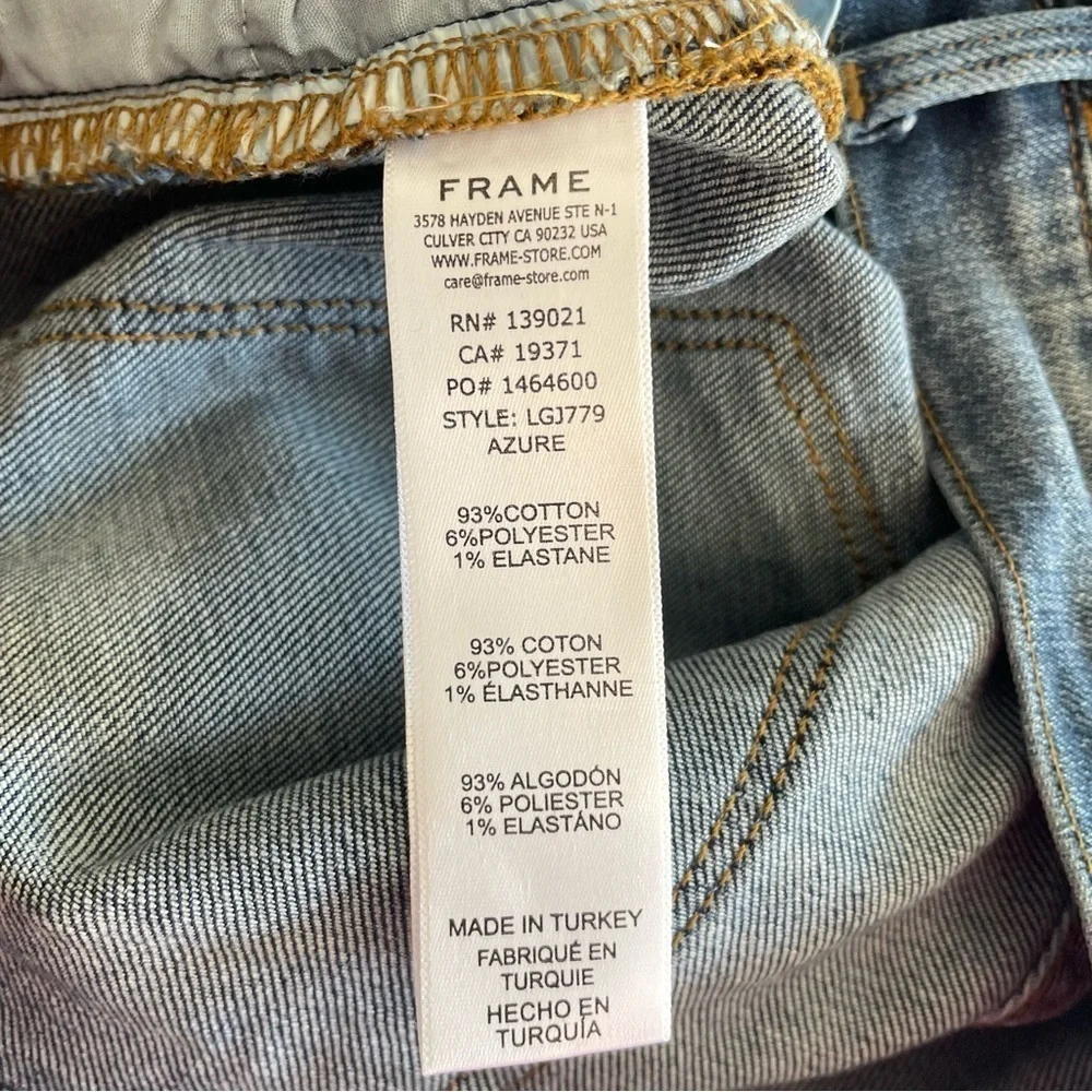 New! Frame Le Garçon Azure Blue Mid Rise Distressed Straight Jeans 22624 - Picture 9 of 14